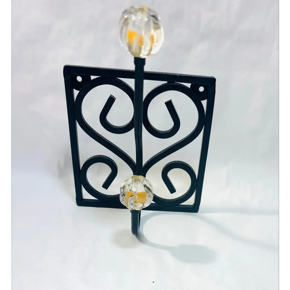 Set of Black Metal Decorative Wall Hooks w/ Vintage style Crystal Tips
